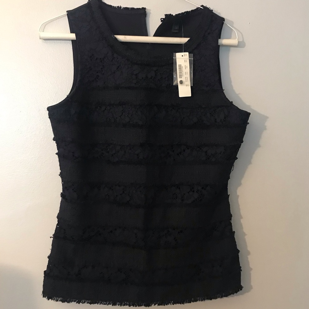 J Crew Top Fringy Lace Tweed Navy blue size XS